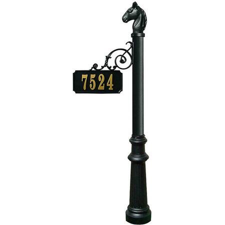 TENTO CAMPAIT Scroll Address Post with Decorative Fluted Base & Horsehead Fial, Black TE3725705